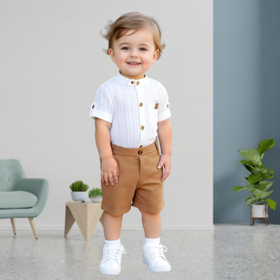 menvy Baby Boys Casual Shirt Shorts(Brown)