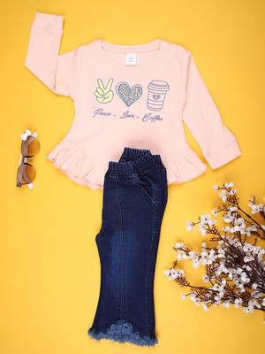 V-MART Baby Girls Casual Top Pant(Pink)