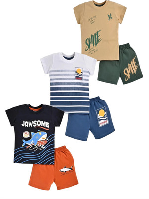 KidsCute Boys Casual T-shirt Shorts(Biege_White_Black)