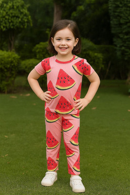 Piku Store Baby Girls Casual T-shirt Track Pants(Peach)