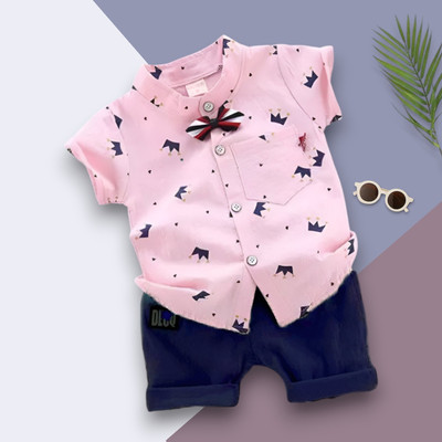SNEGVI Baby Boys & Baby Girls Party(Festive) Shirt Shorts(ROYAL_TAJ_PINK_BLUE)
