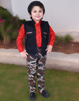 Good Doo Apparel's Boys Party(Festive) Shirt Jacket, Trouser(Red)