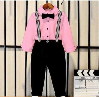 HouseOfComman Boys Party(Festive) Shirt Pant, Bow Tie(Pink)