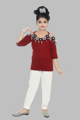 PICHKARI Girls Party(Festive) Top Jegging(Maroon and White)