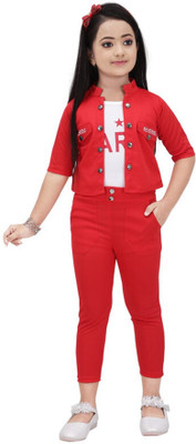 SM MUNIF DRESSES Girls Party(Festive) Jacket Top, Pant(Red)