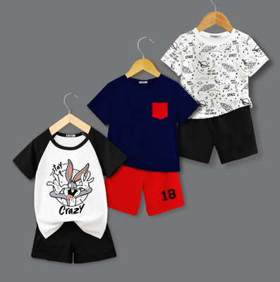 tarsier Baby Boys & Baby Girls Casual T-shirt Shorts(CRAZY_ROCKET_NAVY POC)
