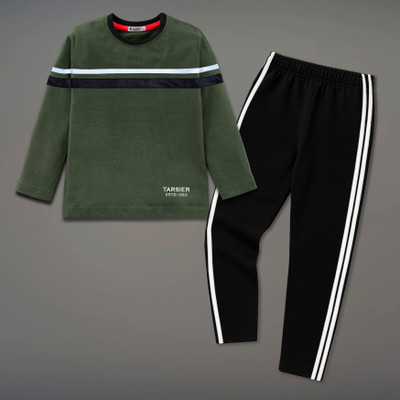 tarsier Boys Casual T-shirt Track Pants(OLIVEFOLD_BK.NET PANT)