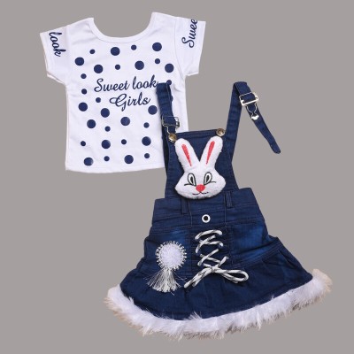 HouseOfCommon Baby Girls Casual Top Dungaree(Denime Blue)