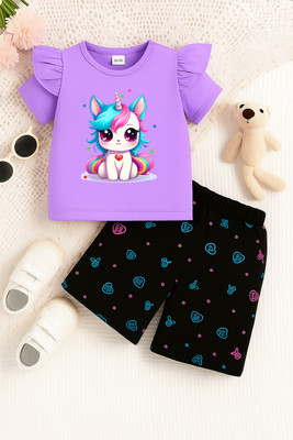 BubbleTwyst Girls Casual T-shirt Shorts(Lavender)