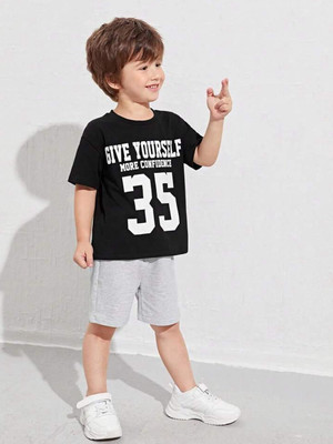 psv fashion Baby Boys & Baby Girls Casual T-shirt Shorts(Black)