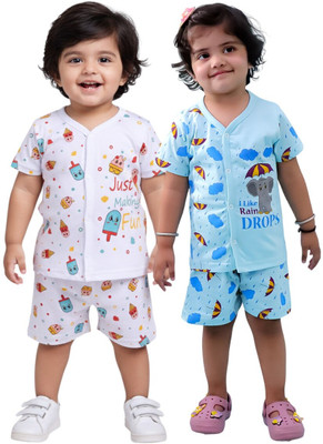 Chandrika Boys & Girls Casual T-shirt Shorts(WHITE_SKYBLUE)