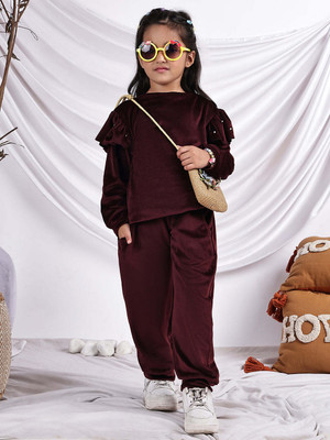 NEUDIS Girls Casual Top Trouser(Wine)