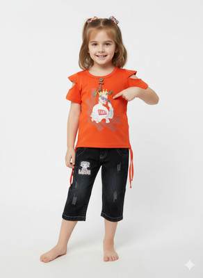 Girijesh Singh Baby Girls Disney Princess Casual Top Jeans(Red)