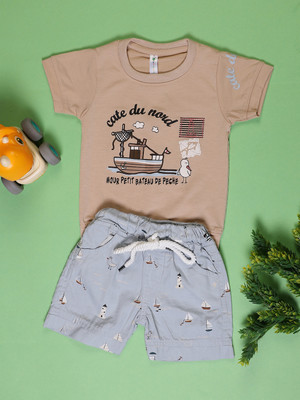 V-MART Baby Boys Casual T-shirt Shorts(Peach)