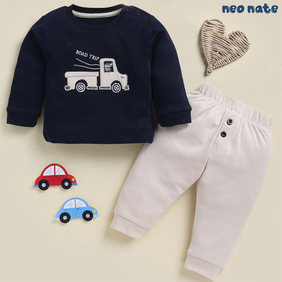 Neo Nate Baby Boys & Baby Girls Casual T-shirt Pant(D.NAVY, Multicolor)