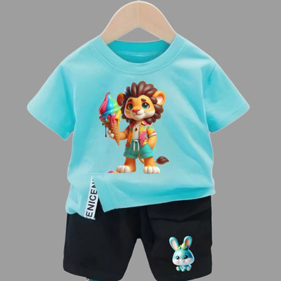 HouseOfCommon Baby Boys & Baby Girls Casual T-shirt Shorts(Light Blue)