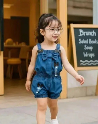 Mudgal store Baby Girls Casual Top Shorts(blue shoulder strap top,Denim Short)