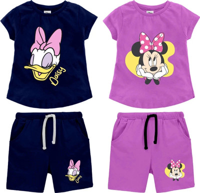 DISNEY BY MISS & CHIEF Girls Casual T-shirt Shorts(Pink & Navy)
