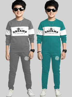 Trendlia Boys Casual T-shirt Pant(Melange, Green)