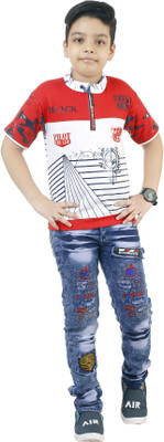 LUCII Baby Boys Party(Festive) T-shirt Jeans(Red)