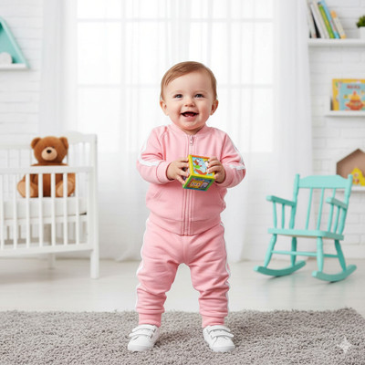Alpha World Baby Boys & Baby Girls Casual Sweatshirt Sweatpant(Pink)