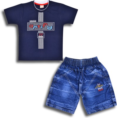 Wishkaro Baby Boys Casual T-shirt Shorts(Navy Blue)