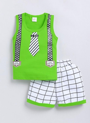 MUSNAHGARMENTS Baby Boys Casual T-shirt Shorts(Green and White)