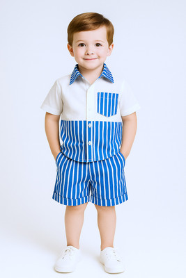 nuevoskiddos Baby Boys Casual Shirt Shorts(White /Bright Blue)