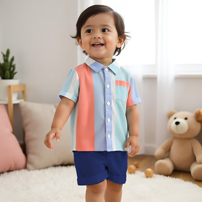 ANVARI Baby Boys Casual Shirt Shorts(104 NAVY)
