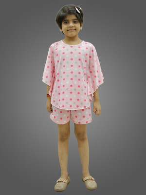 CHOMBOOKA Girls Party(Festive) Poncho Shorts(Polka Dot-Pink)