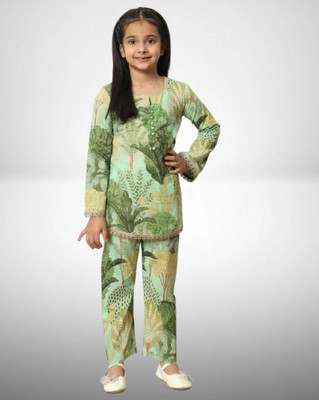 D Plus Creation Girls Party(Festive) Top Pant(Green)