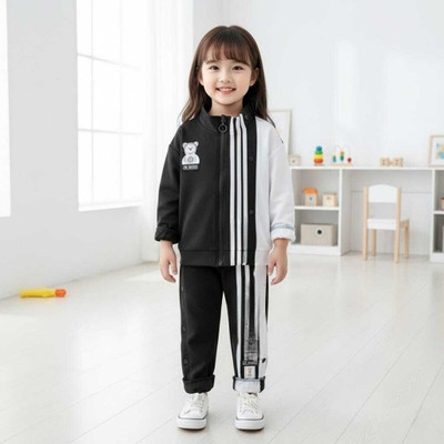 dhairyatraders Baby Boys & Baby Girls Casual Sweatshirt Track Pants(Black, White)