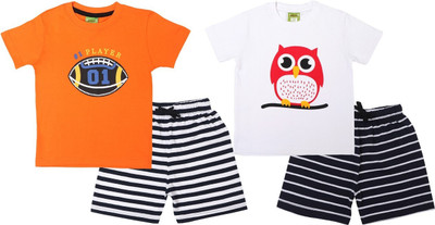 Nayaba Wears Baby Boys Casual T-shirt Shorts(Orange - WhiteU)