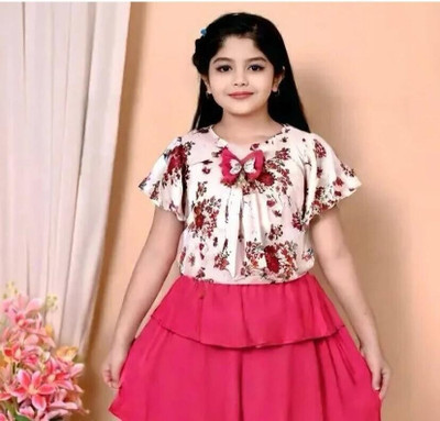 RIVAA FASHION Girls Party(Festive) Top Skirt(RED)