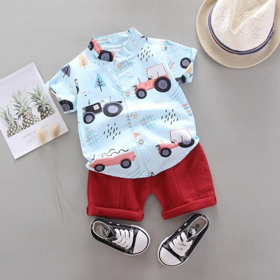 LittleRebel Baby Boys & Baby Girls Casual Shirt Shorts(TRACTOR-SKY-RED)