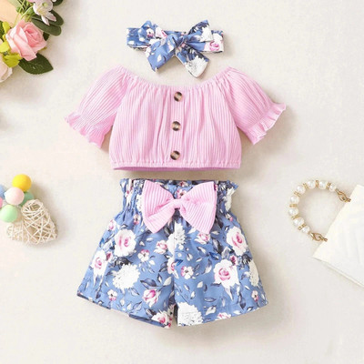 PORPY Girls Party(Festive) Top Shorts, Hairband(PINK)