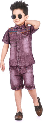 SRFASHION Boys Casual Shirt Shorts(Maroon)
