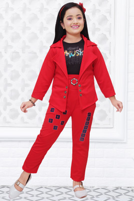 Funnyboo Girls Party(Festive) Top Pant(RED, BLACK)