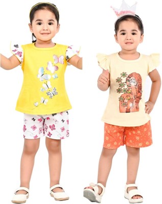 new gen Baby Girls Casual T-shirt Pant(MULTICOLOR)