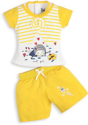 Wonder Klothes Girls Casual Top Pant(Yellow)