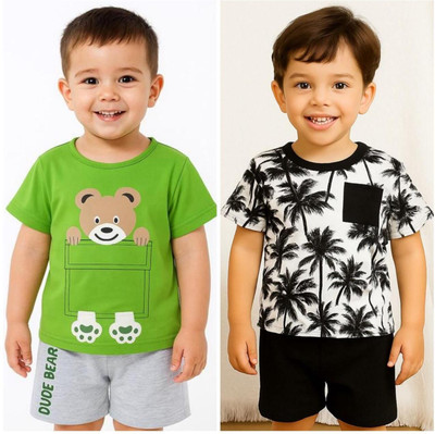 MUSNAHGARMENTS Baby Boys Casual T-shirt Shorts(Green and White)