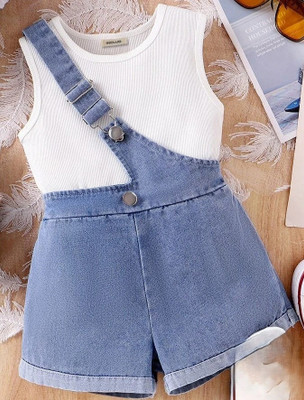 SPRINKLEZ Baby Girls Casual Top Suspenders(WHITE, BLUE)