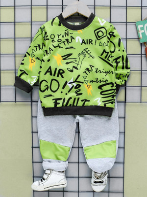 HIKUJ Boys Casual T-shirt Track Pants(Green)