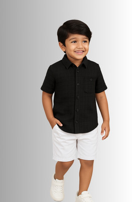 KRIYU CREATION Boys Casual Shirt Shorts(BLACK, WHITE)