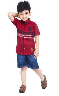 SRFASHION Boys Casual Shirt Shorts(Maroon, Denim Blue)