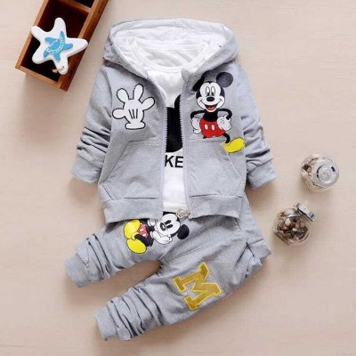 ROYALKIDZ Baby Boys & Baby Girls Mickey Party(Festive) Jacket Track Pants(GREY)