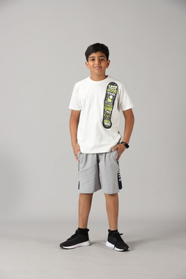 KiddoPanti Boys Casual T-shirt Shorts(White & Steel Grey)