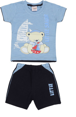 happiee bears Baby Boys Casual T-shirt Shorts(Blue)