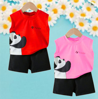 Rithi Fashion Baby Boys & Baby Girls Party(Festive) T-shirt Shorts(RED, PINK)
