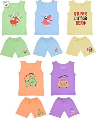 BabyToons Baby Boys & Baby Girls Casual Vest Shorts(Sky Blue, Yellow, Orange, Purple, Green)
